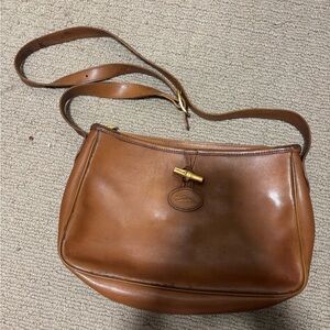 Longchamp Classic Brown Leather Shoulder Bag with Gold Accent